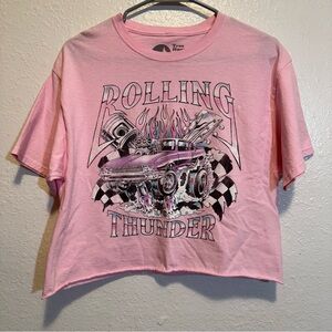 Tree Hugger Nation Pink Crop Top Rolling Thunder Muscle Car Size Medium Y2K
